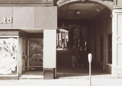 Cambridge Arcade before demolition and after parking meters.jpg