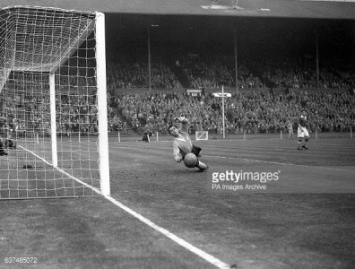 1957 May 6 Wembley WCQ England 5 V Eire 1 Photo Hodgkinson dives watched by Alf Ringstead.jpg