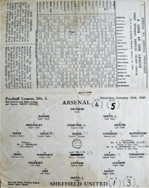 1948-49 Jan 15 A V Arsenal L 5-3 HT4-1 Warhurst Jones Hagan Programme interior teams (2).jpg