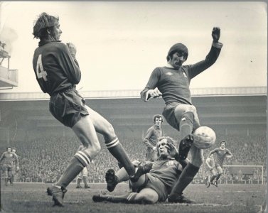 1974-75 March 15 A V Liverpool D  0-0-ALL BLUE KIT- players L to R Field Smith Eddy TC behind ...jpg