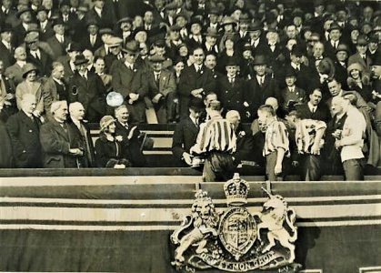 1925 FACF Gillespie receiving FA Cup from Duke of York after 0-1 win over Cardiff City (3).jpg