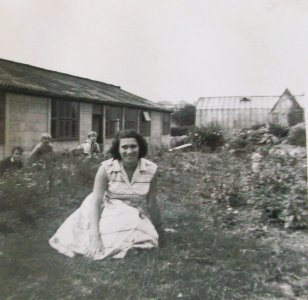 GCS - Miss Metcalf 1958 in garden between prefabs. Classroom shown, window open, was my first,...jpg GCS - Miss Metcalf 1958 in garden between prefabs. Classroom shown, window open, was my first,...jpg