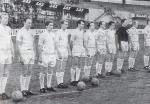 Mick Jones - England team line up 2nd from right v Sweden - from Mick Jones biog.jpg